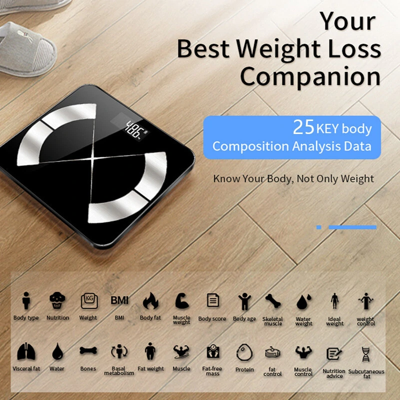 (image for) Smart Wireless Body Scale 25 Key Body Data Analyze 3 Units Switch App Composition Monitoring 19 Languages Support 180kg Accurate Weight Scale