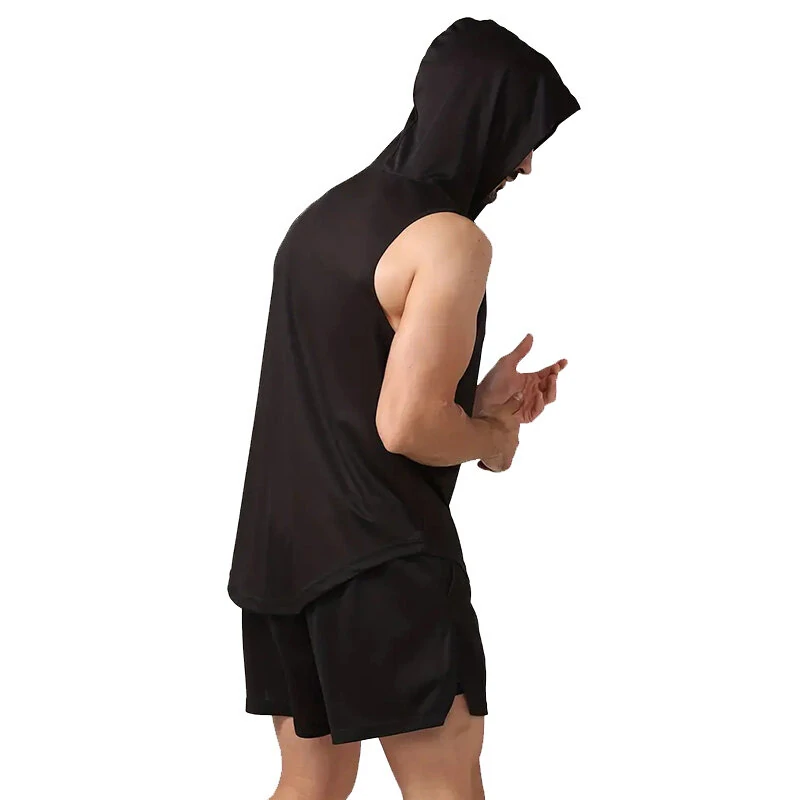 (image for) TENGOO Fashion Pure Color Fitness Hooded Tank Top Summer Quick Dry Breathable Muscle Bodybuilding Training Shirt for Gym Workout Running Hiking